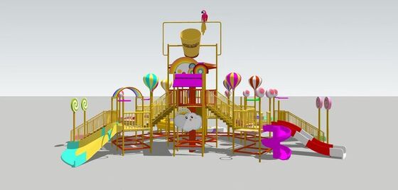 Candy Theme Multi-Level Fiberglass Water Play Structure Splash & Slide Tower for Kids